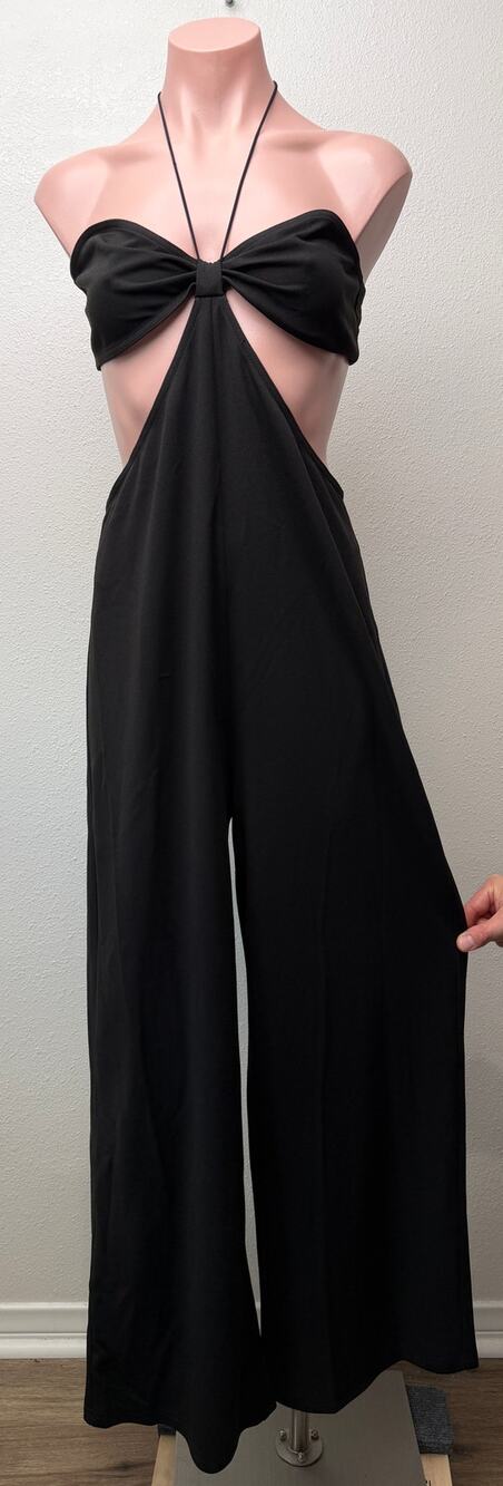 NWT Commense Hot Black Bandeau Top Open Sides Wide Leg Jumpsuit One-Piece XL